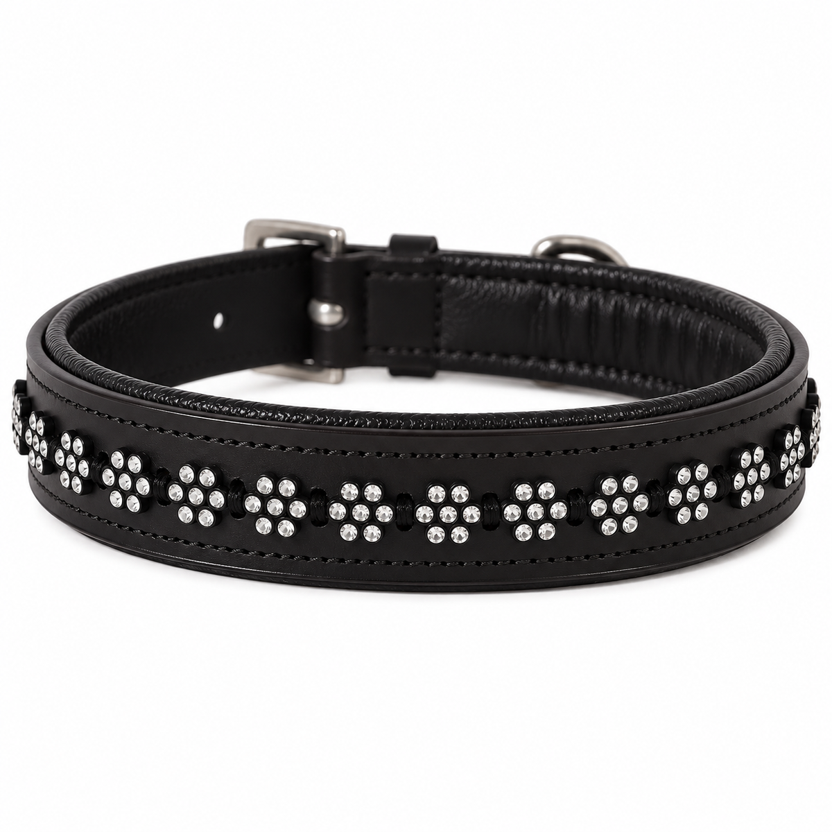 Large Crystal Rhinestone Leather Dog Collar