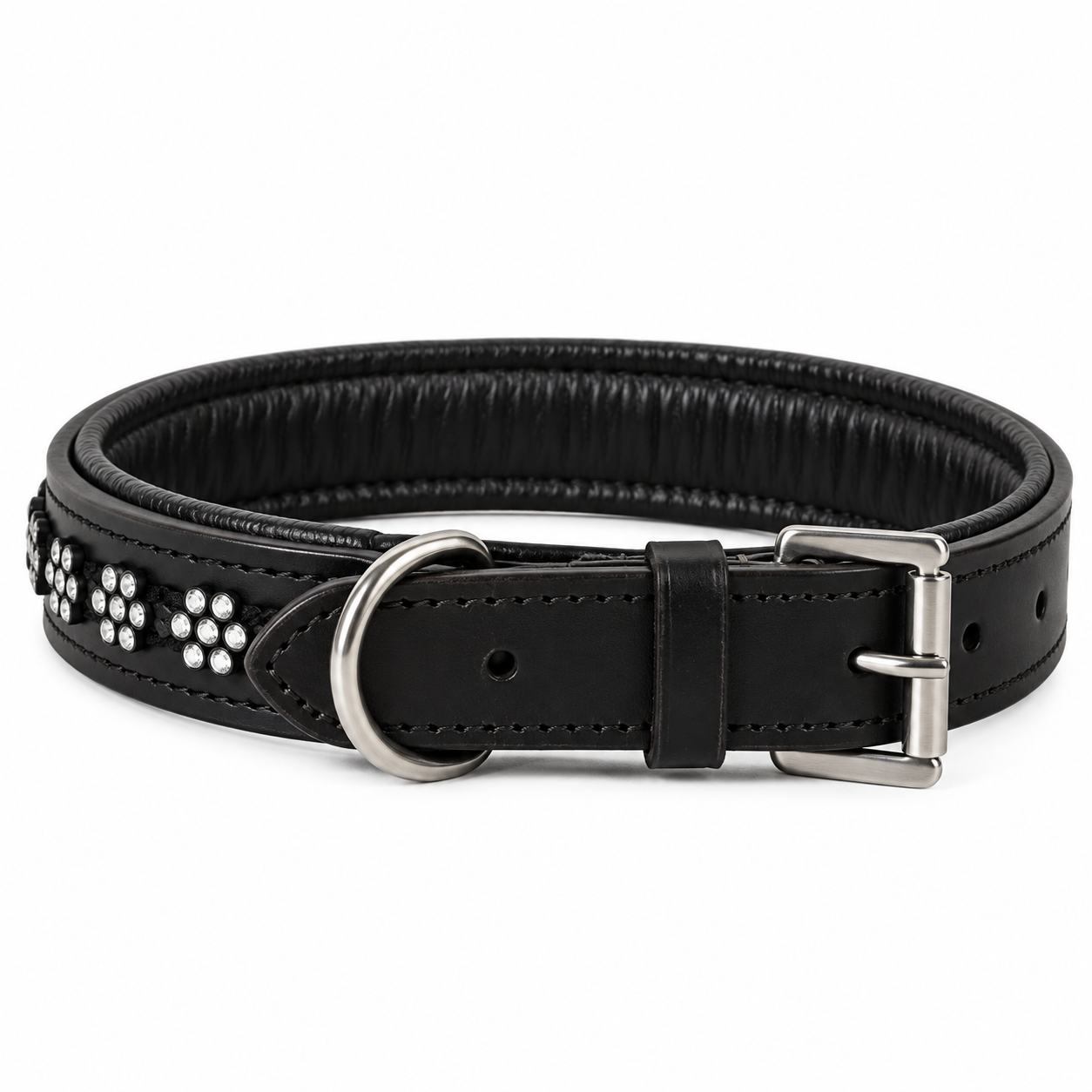 Large Swarovski Rhinestone Leather Dog Collar