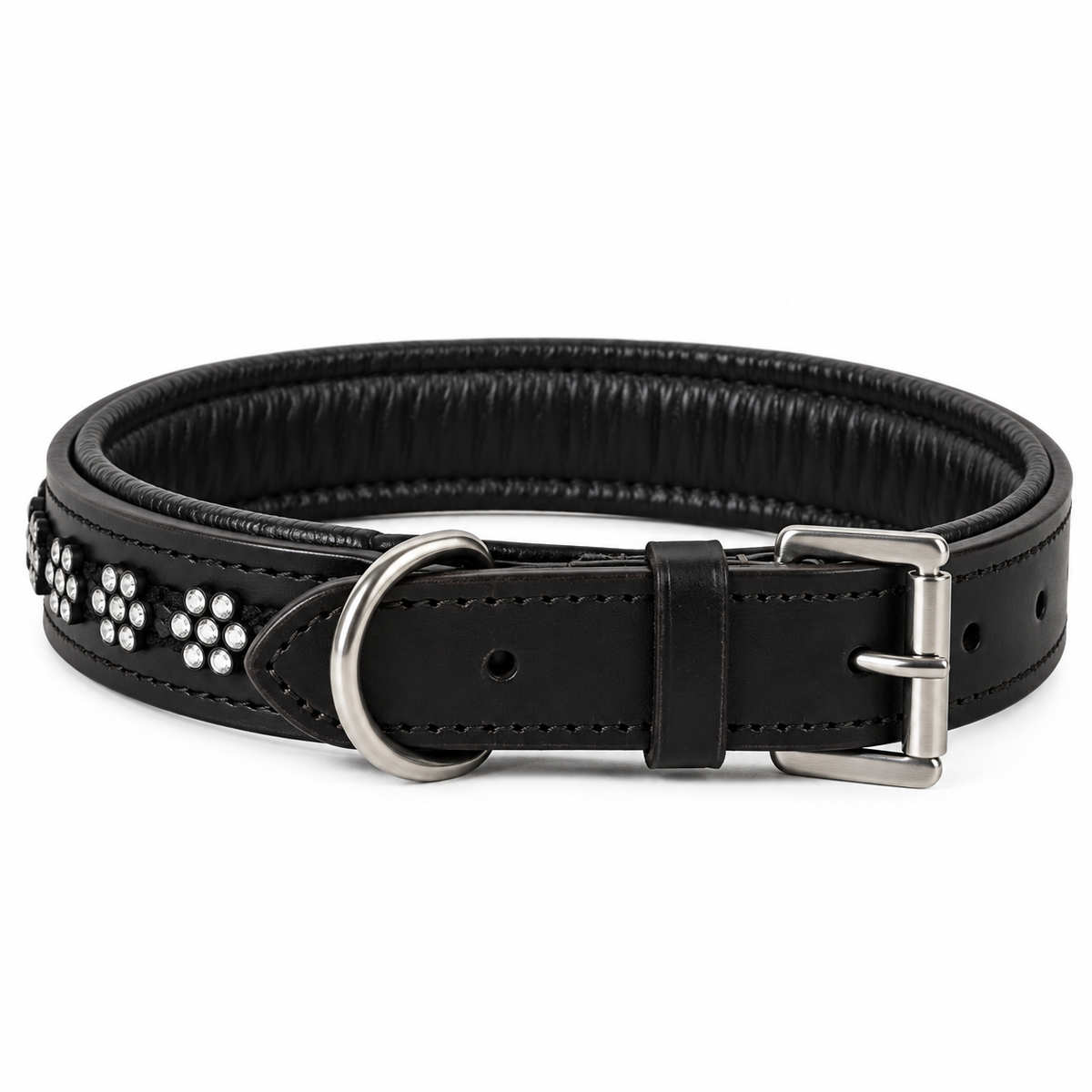 Large Swarovski Rhinestone Leather Dog Collar