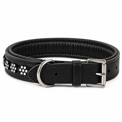 Large Crystal Rhinestone Leather Dog Collar