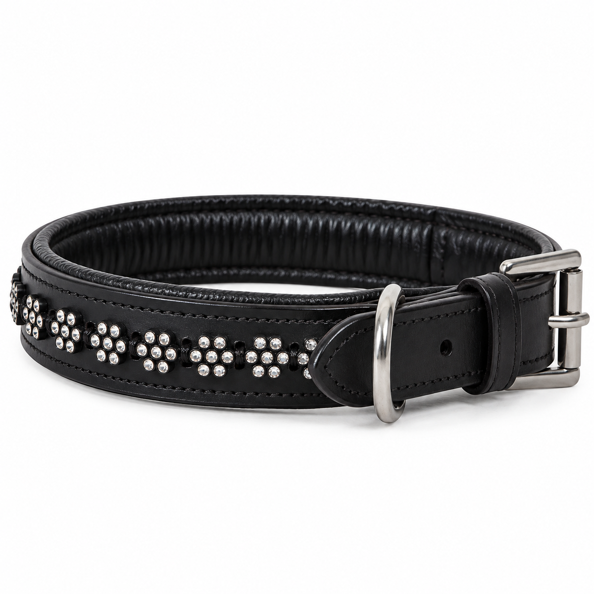 Large Swarovski Rhinestone Leather Dog Collar