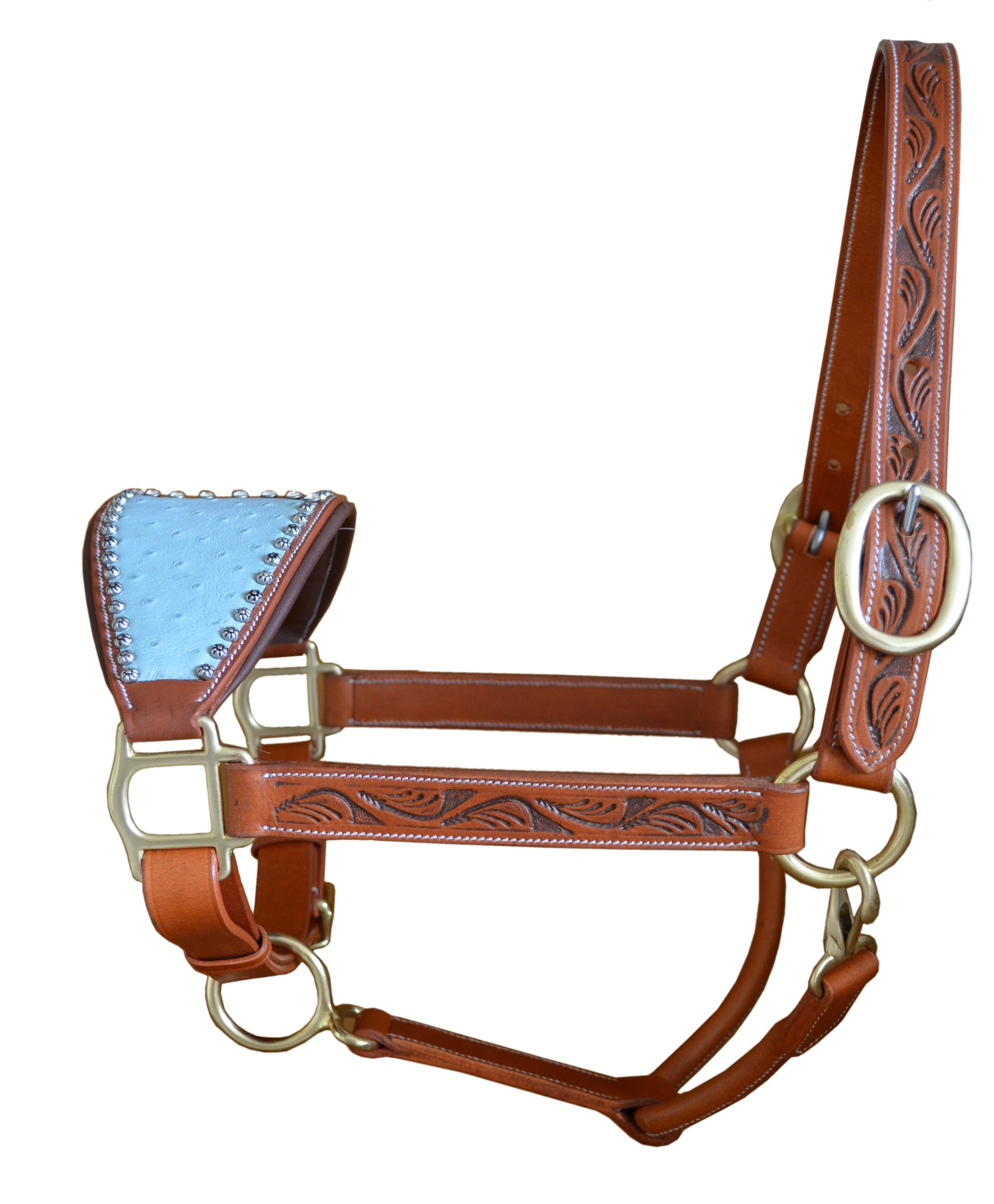 SIE Genuine Handcrafted Leather Horse Halter with Ostrich Leather Padded Noseband