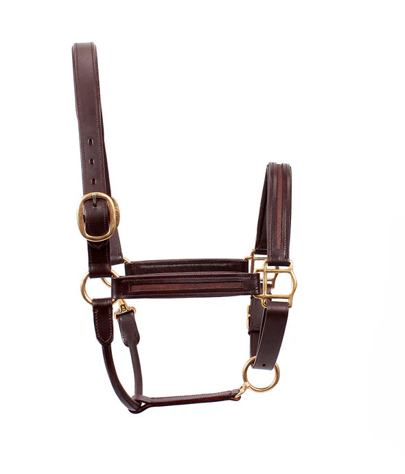 SIE Genuine Leather Empty Channel Horse Halter – Padded Adjustable Headcollar | Brass Hardware