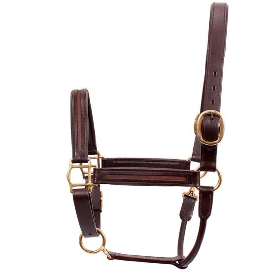 SIE Genuine Leather Empty Channel Horse Halter – Padded Adjustable Headcollar | Brass Hardware