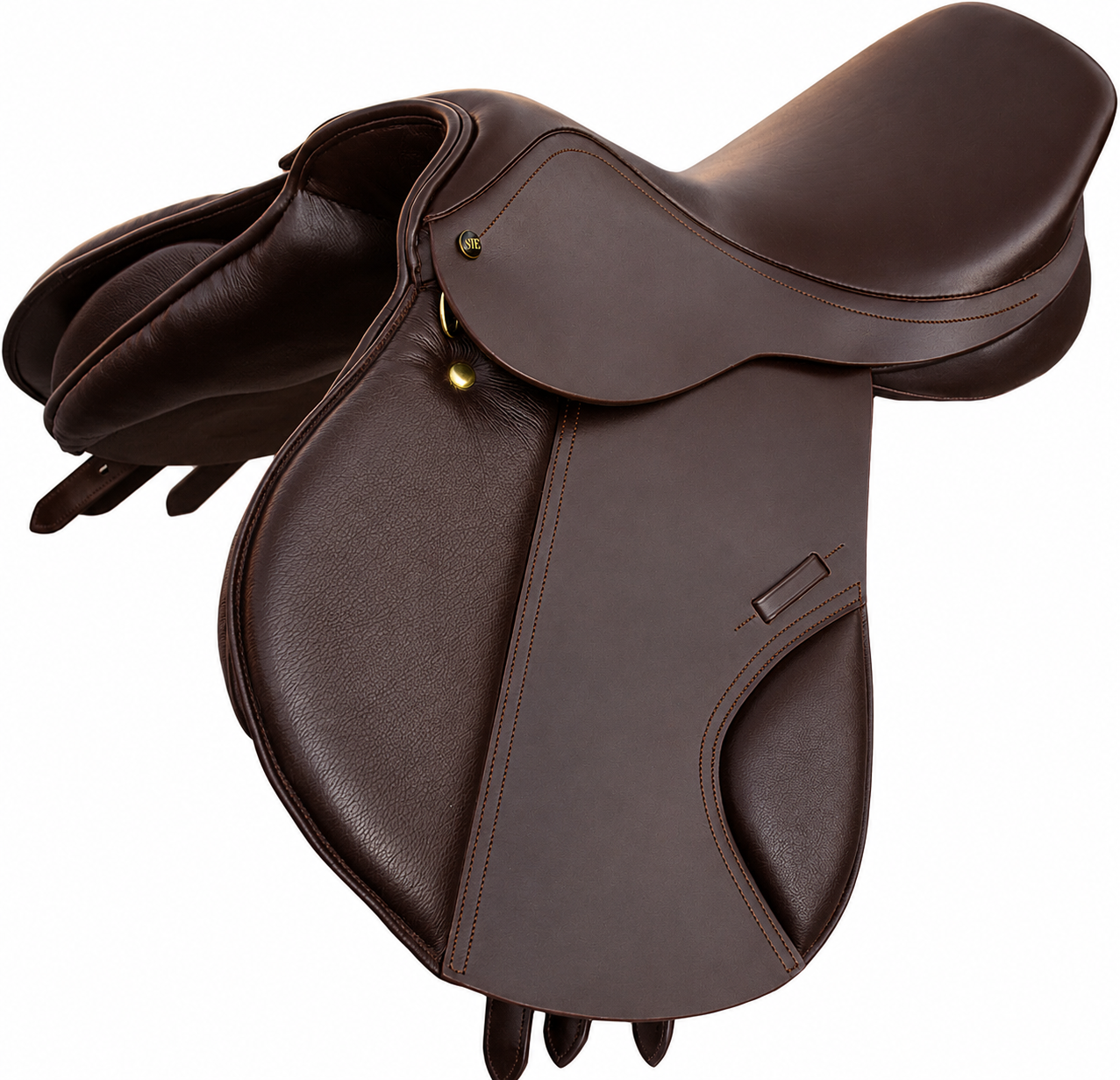 English Eventing Leather Saddle – Wool Flocked Panels | Spring Steel Fiber Flex Tree | Padded Knee Blocks