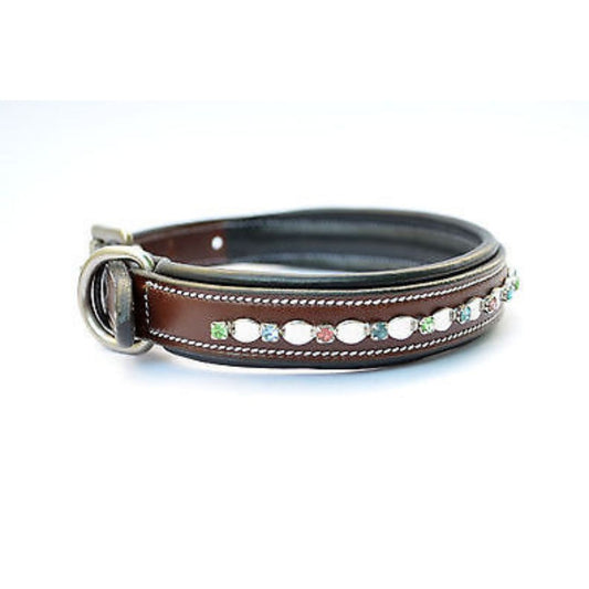 Silver Leaf Chain Studded Padded USA Leather Dog Collars/ Pet Collar
