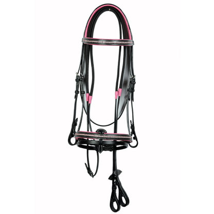 SIE Two Row Crystal Leather Padded Bridle – Premium Show Bridle with Clear Crystals