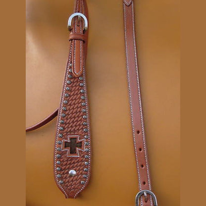 USA Leather Western Tack Headstall & Breastcollar Cross Hair On