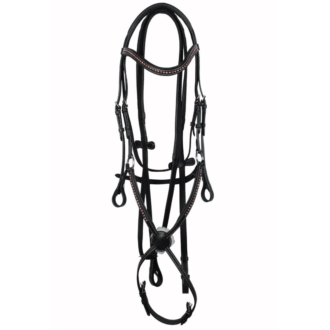 SIE Genuine Leather Padded Bridle with Reins & Swarovski® Elements – Premium Buffalo Leather Show Bridle