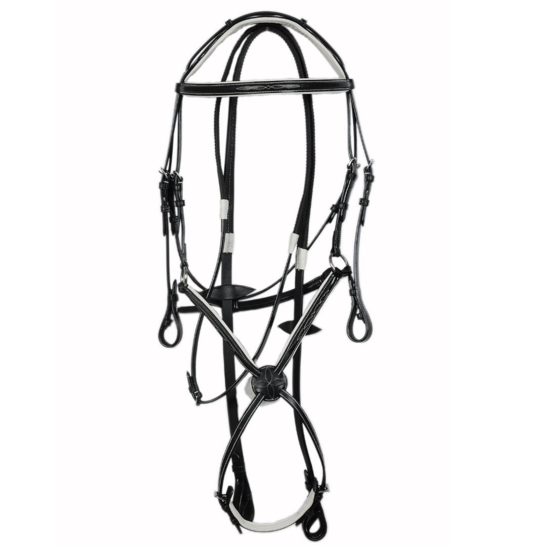 SIE Genuine Anatomic Raised Leather Padded Fancy Stitch Jump Show Bridle with Reins
