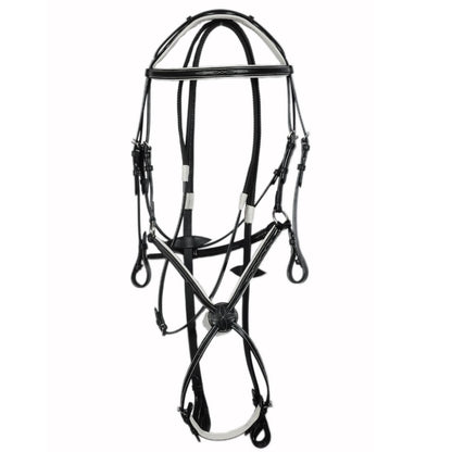 SIE Genuine Anatomic Raised Leather Padded Fancy Stitch Jump Show Bridle with Reins