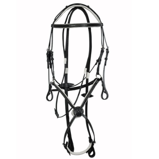 SIE Genuine Anatomic Raised Leather Padded Fancy Stitch Jump Show Bridle with Reins