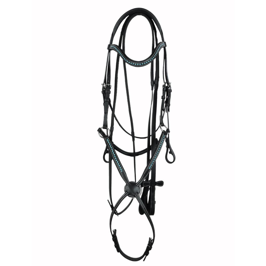 SIE Genuine Leather Padded Bridle with Reins and Swarovski Elements Premium Buffalo Leather Show Bridle