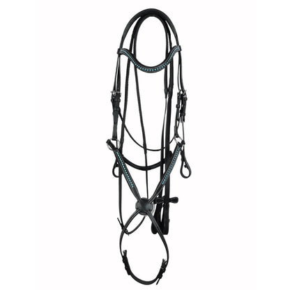SIE Genuine Leather Padded Bridle with Reins and Swarovski Elements Premium Buffalo Leather Show Bridle