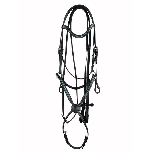 SIE Genuine Leather Padded Bridle with Reins and Swarovski Elements Premium Buffalo Leather Show Bridle