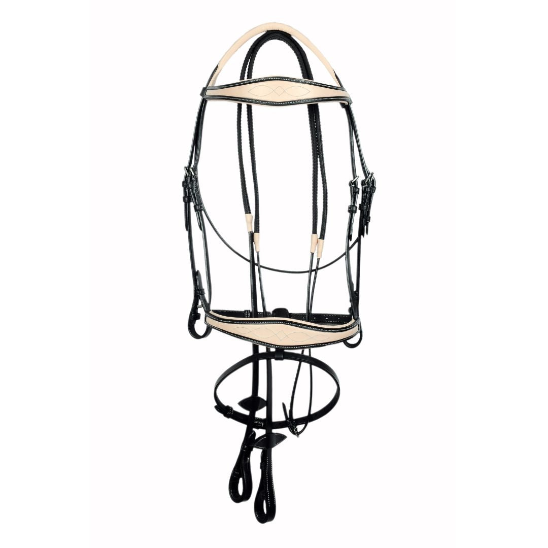 SIE Padded Fancy Stitched Leather Jump Bridle with Reins – Premium Buffalo Leather – Soft Padded Anatomic Design