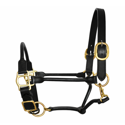 SIE Adjustable Horse Premium Rolled Leather Halter & Brass Hardware