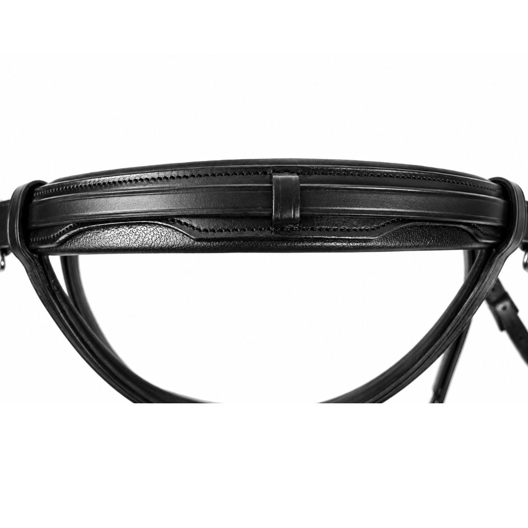 SIE Leather Crank Dressage Bridle with Padded Crown & Flash – Premium Soft Padded Horse Bridle with Loop Holder