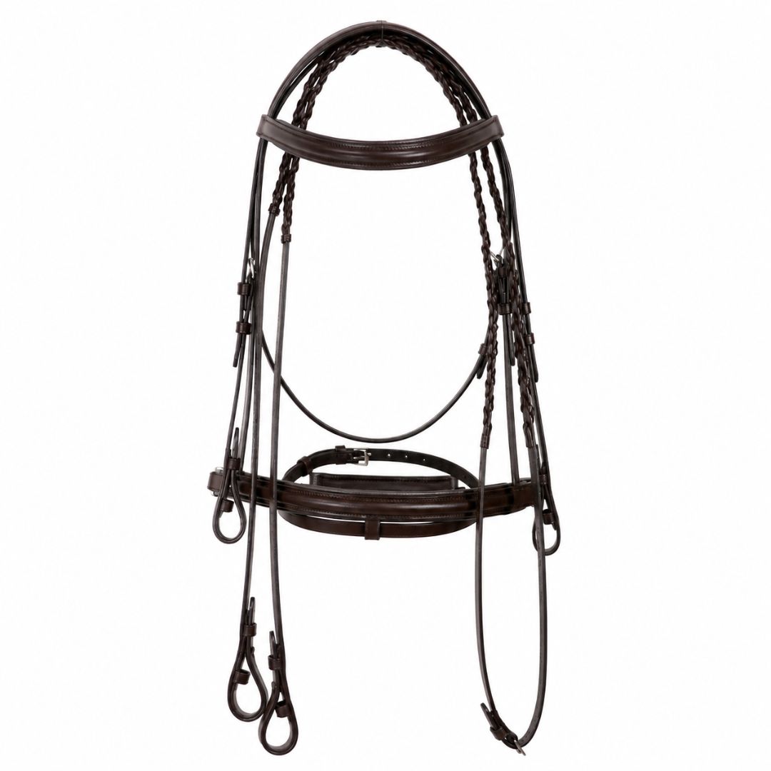 SIE Dressage Bridle with Reins – Premium Leather Horse Bridle with Stainless Steel Hardware