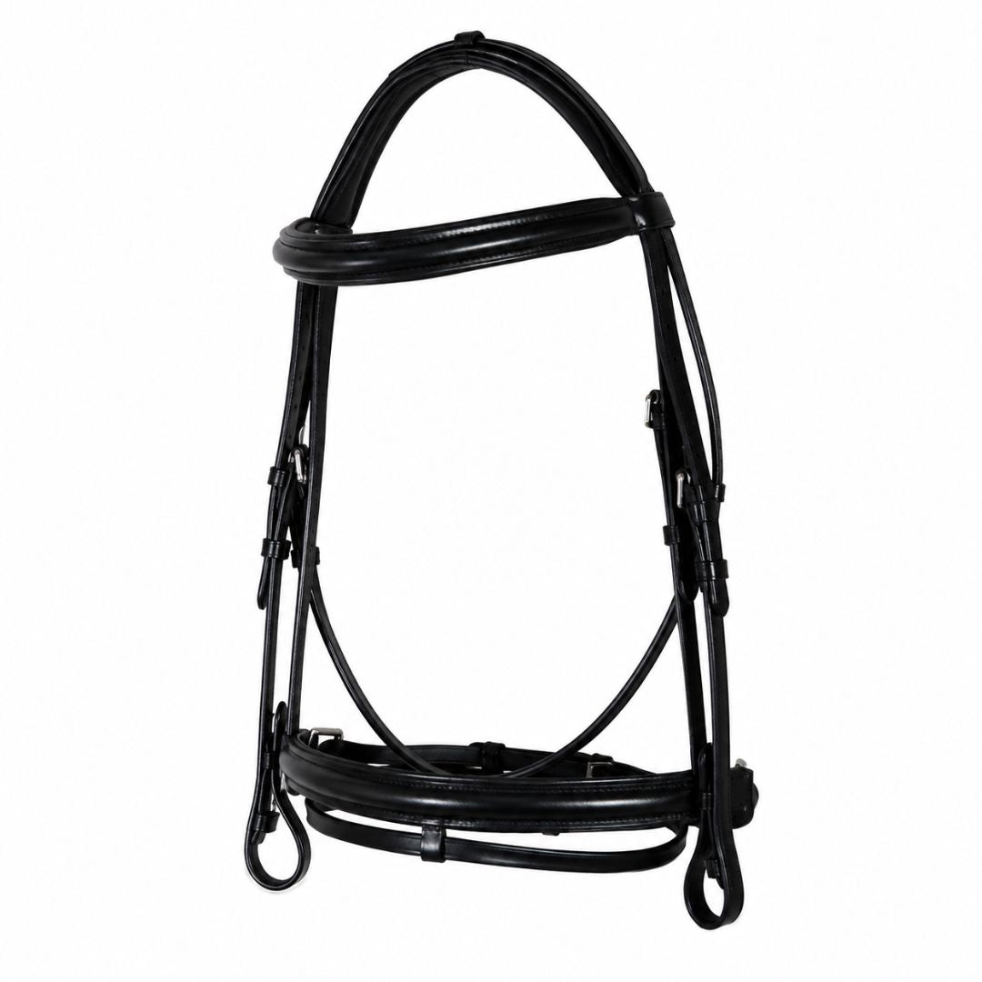 SIE Leather Crank Dressage Bridle with Padded Crown & Flash – Premium Soft Padded Horse Bridle with Loop Holder