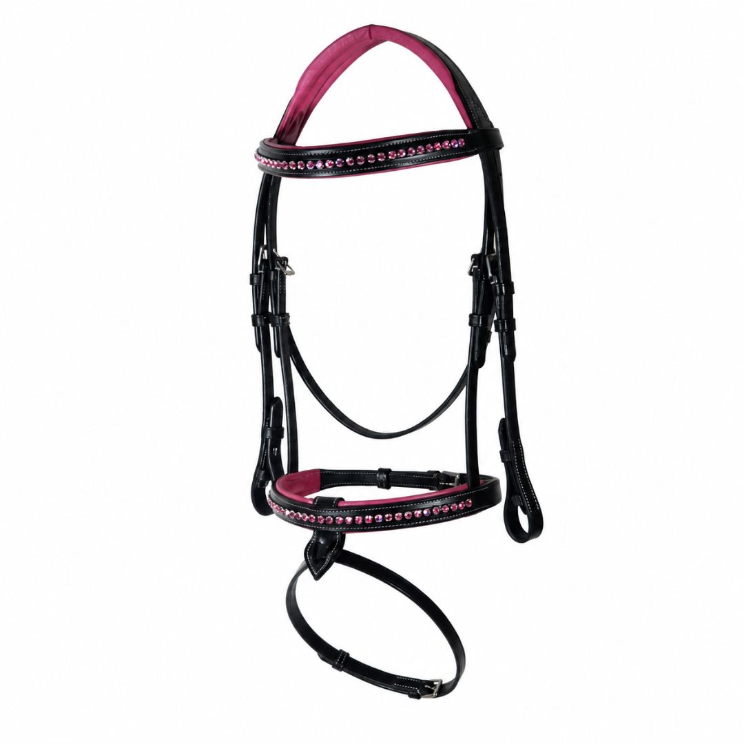 SIE Pink Crystals Single Row Leather Show Bridle  – Padded Anatomic Design