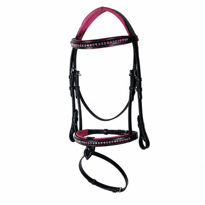 SIE Pink Crystals Single Row Leather Show Bridle  – Padded Anatomic Design