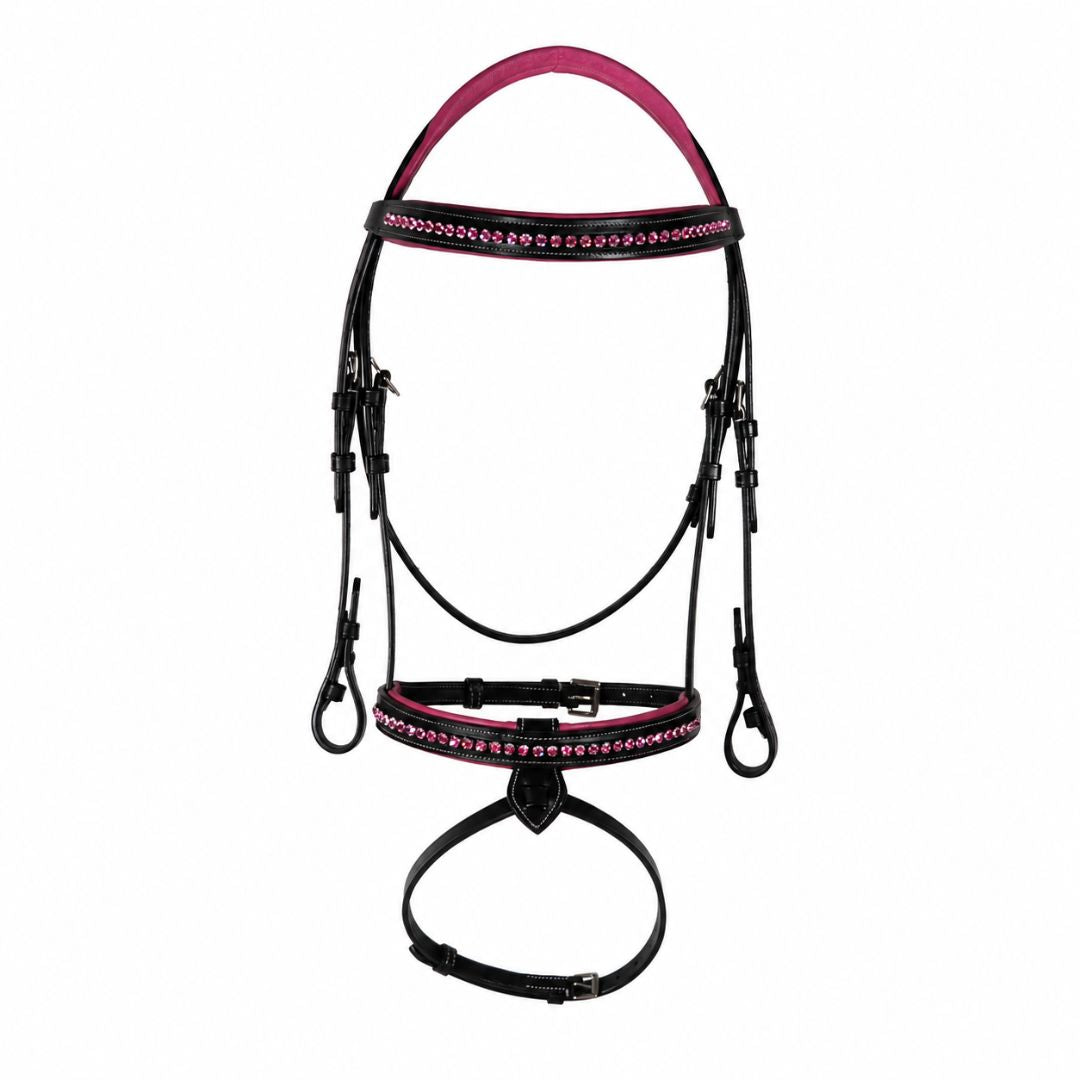 SIE Pink Crystals Single Row Leather Show Bridle  – Padded Anatomic Design