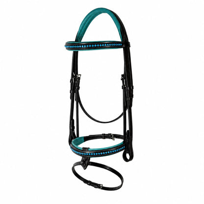 SIE Blue Crystals Single Row Leather Show Bridle with Reins Padded Anatomic Design