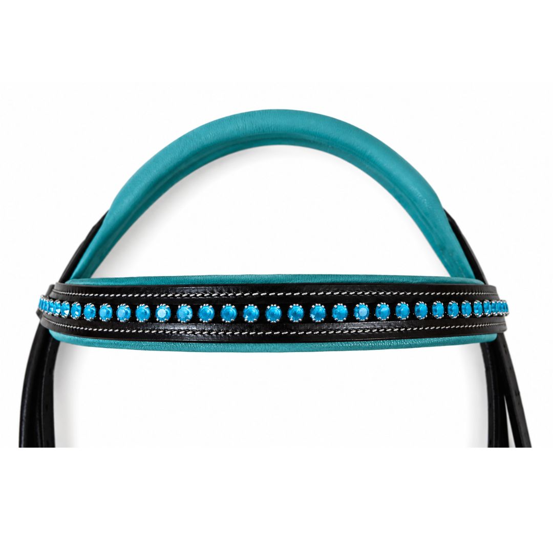 SIE Blue Crystals Single Row Leather Show Bridle with Reins Padded Anatomic Design