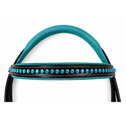 SIE Blue Crystals Single Row Leather Show Bridle with Reins Padded Anatomic Design