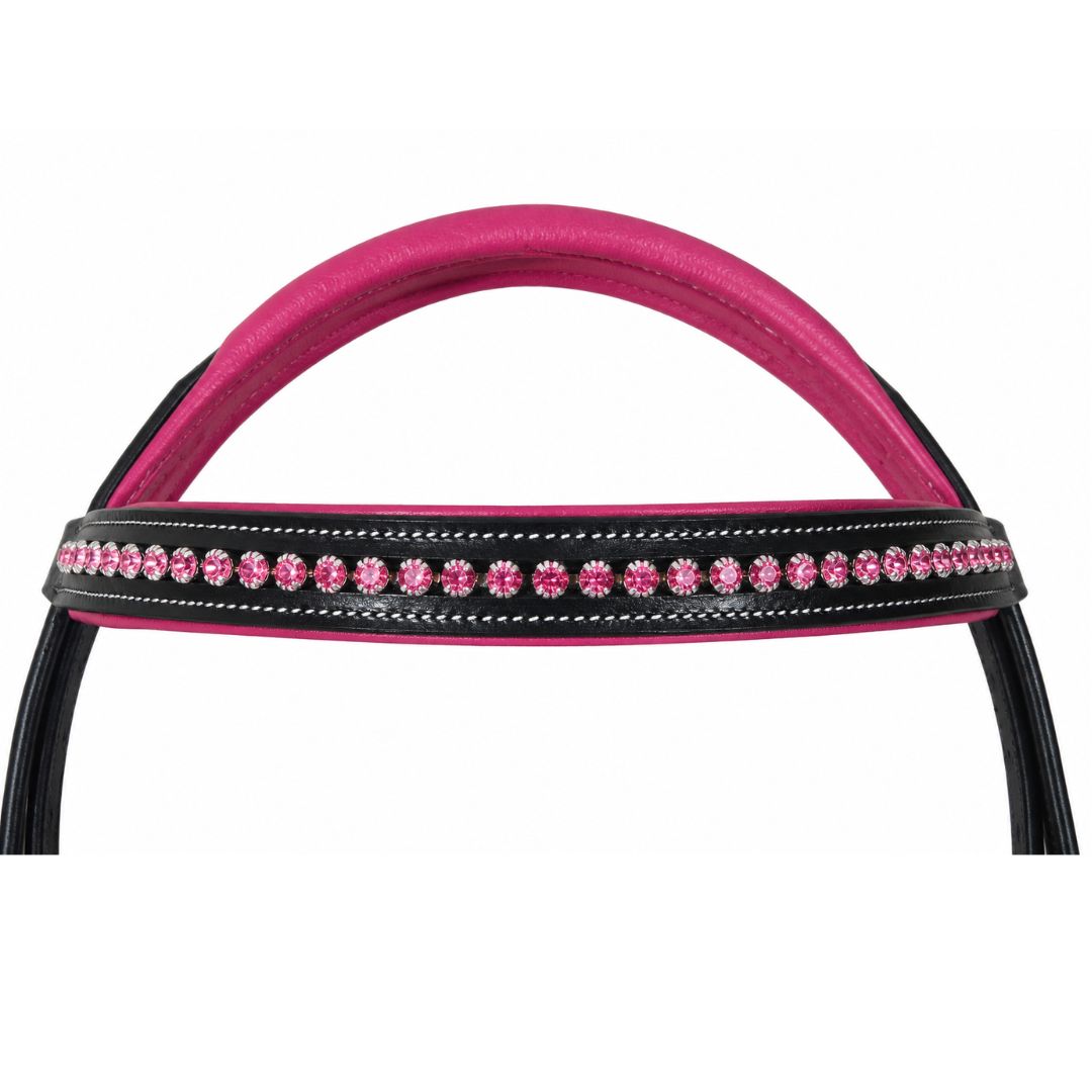 SIE Pink Crystals Single Row Leather Show Bridle  – Padded Anatomic Design