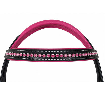 SIE Pink Crystals Single Row Leather Show Bridle  – Padded Anatomic Design