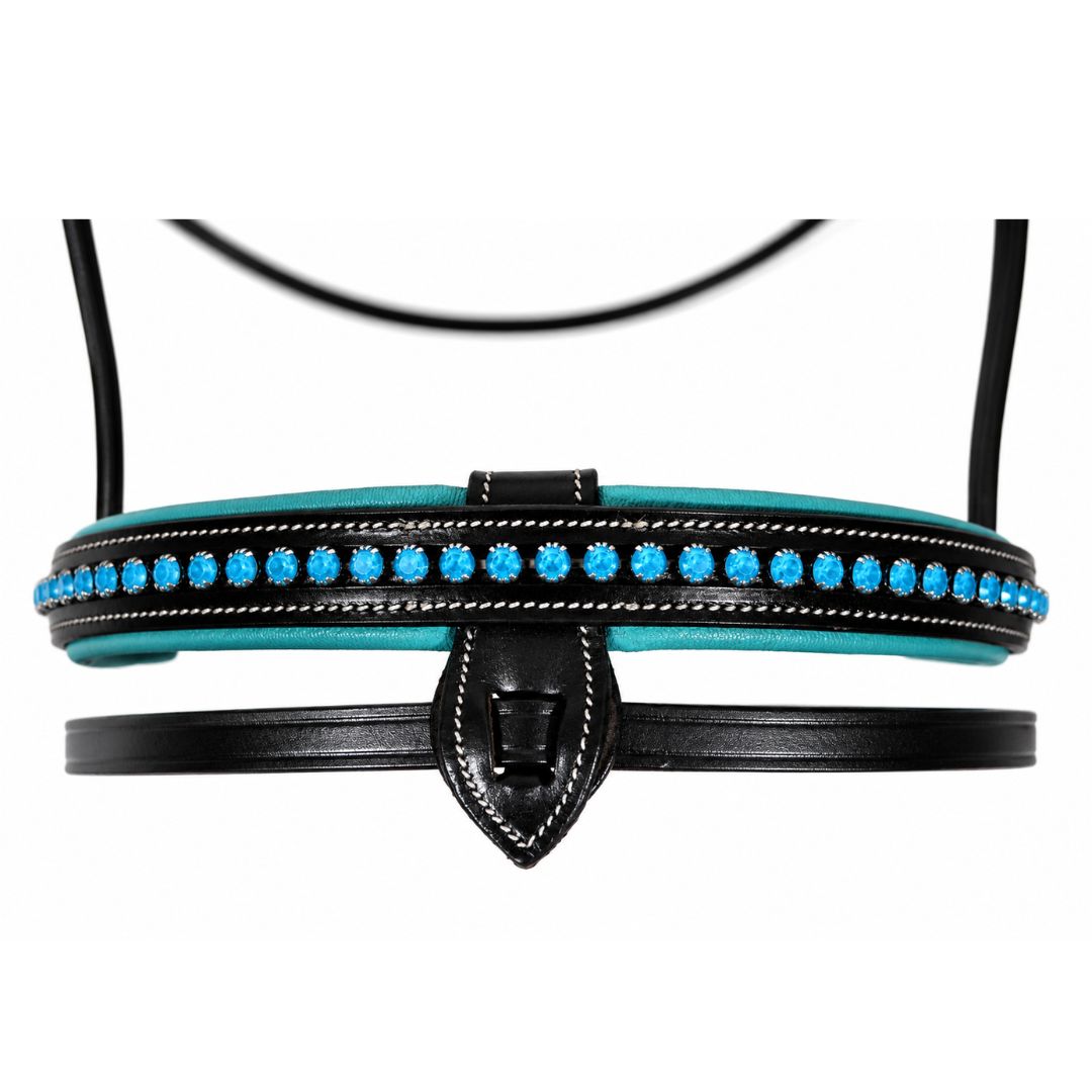 SIE Blue Crystals Single Row Leather Show Bridle with Reins Padded Anatomic Design