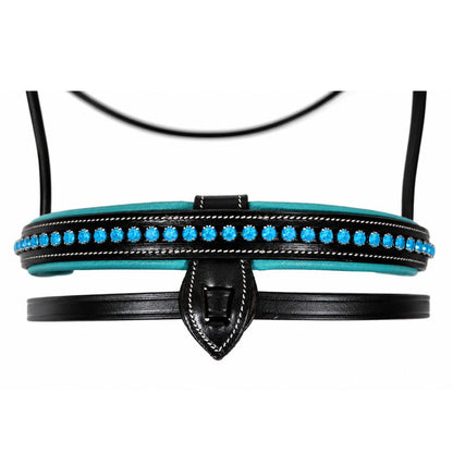 SIE Blue Crystals Single Row Leather Show Bridle with Reins Padded Anatomic Design