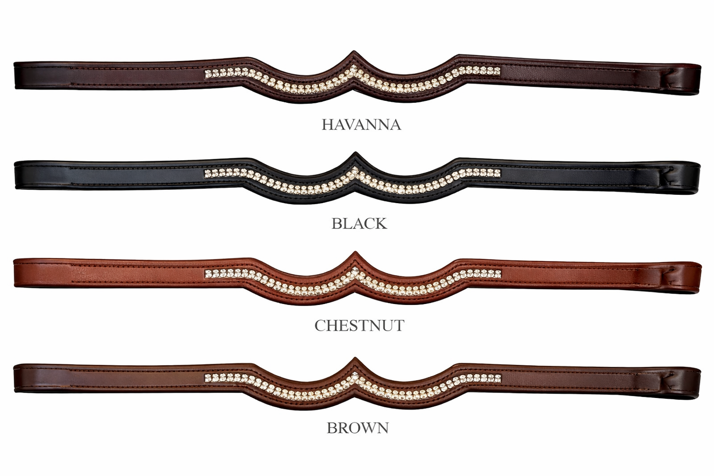 SIE Crown Design Double Genuine Leather Browband for Horse Bridles With White Rhinestone Crystals