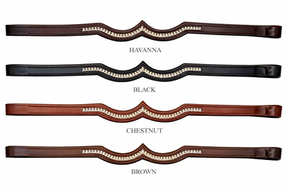 SIE Crown Design Double Genuine Leather Browband for Horse Bridles With White Rhinestone Crystals