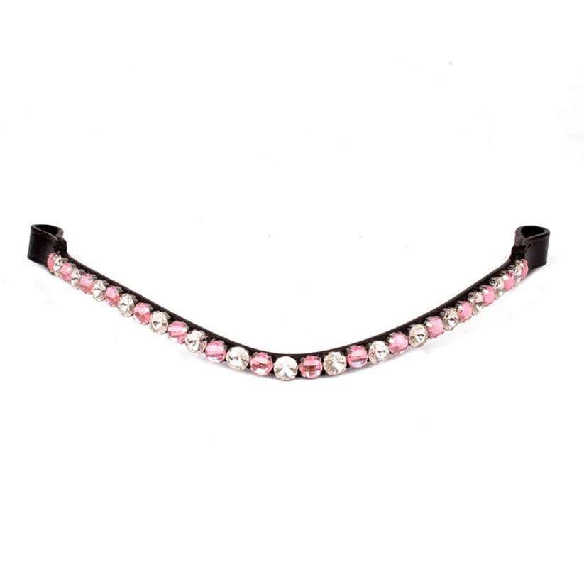SIE Dual Tone Pink & Clear Rhinestone Crystal Leather Horse Browband Elegant English Bridle Accessory