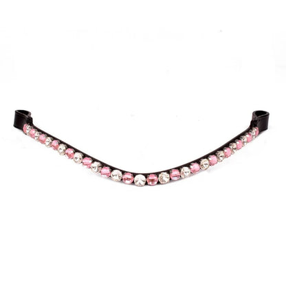 SIE Dual Tone Pink & Clear Rhinestone Crystal Leather Horse Browband Elegant English Bridle Accessory