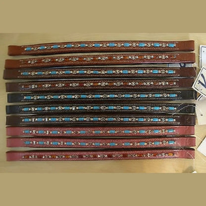 Lot of 10 Genuine Leather Beaded Browbands for Horses | English Bridle Accessory