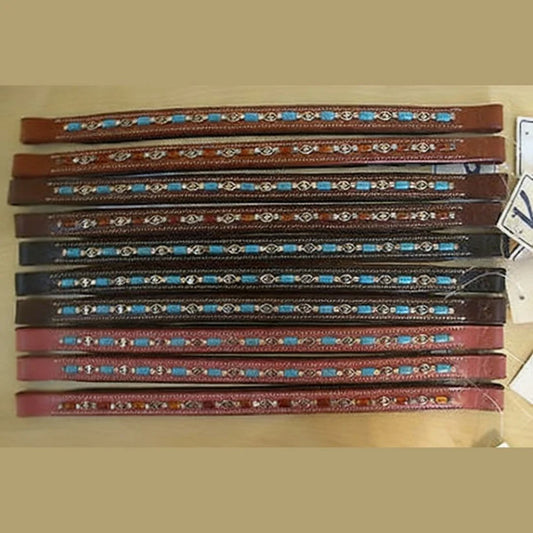 Lot of 10 Genuine Leather Beaded Browbands for Horses | English Bridle Accessory