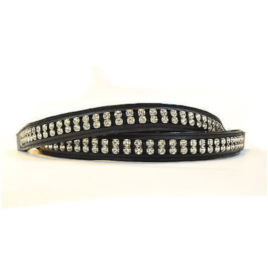 Lot of 2 SIE Genuine Leather Browbands for Full Bridles 2 Line Crystal Studded English Bridle Accessory