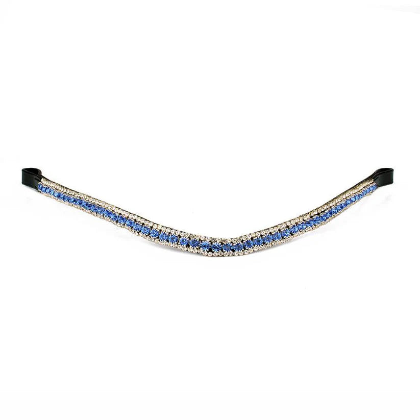SIE Blue Bling Three Row Rhinestone Crystal Horse Leather Browband Luxury English Bridle Accessory
