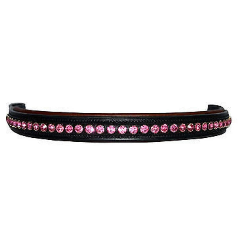 SIE Straight Shape Padded Leather Horse Browband With Pink Swarovski Crystal English Bridle Accessory
