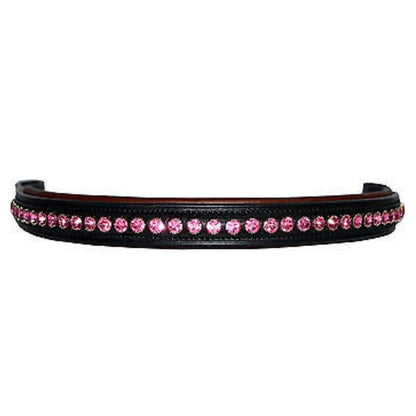 SIE Straight Shape Padded Leather Horse Browband With Pink Swarovski Crystal English Bridle Accessory