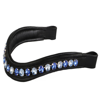 SIE Genuine Leather Unpadded Horse Browband English Bridle Accessory Light & Dark Blue Rhinestones Crystals