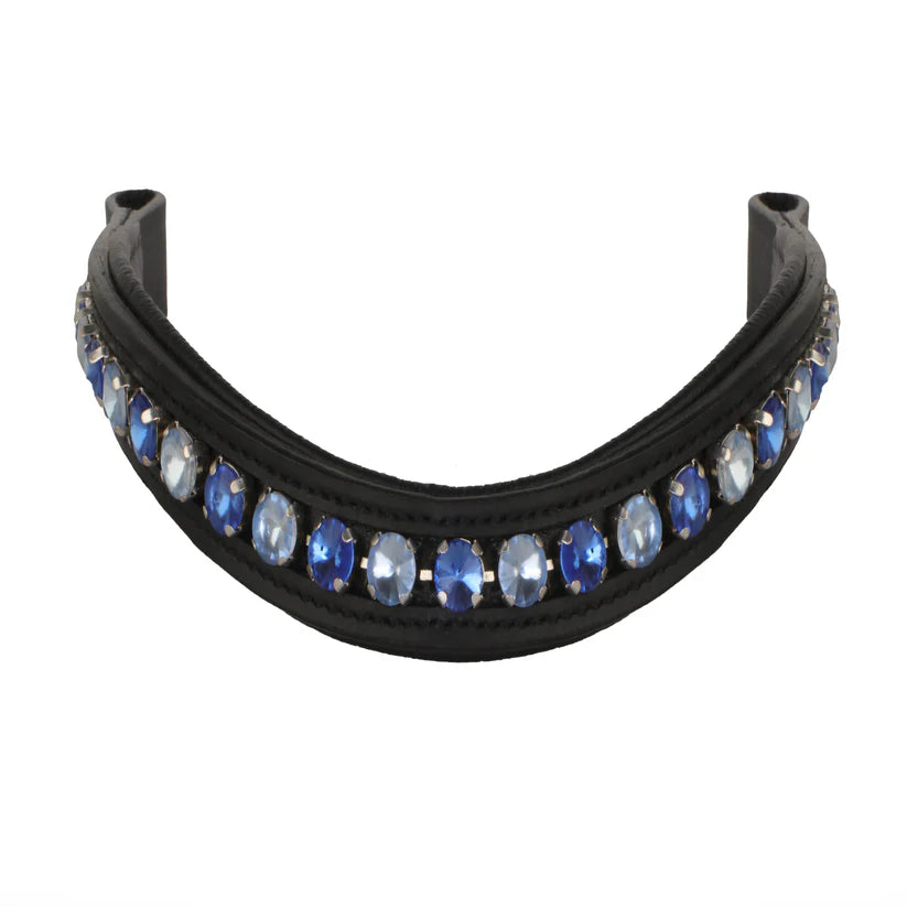 SIE Genuine Leather Unpadded Horse Browband English Bridle Accessory Light & Dark Blue Rhinestones Crystals