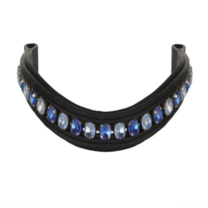 SIE Genuine Leather Unpadded Horse Browband English Bridle Accessory Light & Dark Blue Rhinestones Crystals