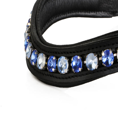 SIE Genuine Leather Unpadded Horse Browband English Bridle Accessory Light & Dark Blue Rhinestones Crystals