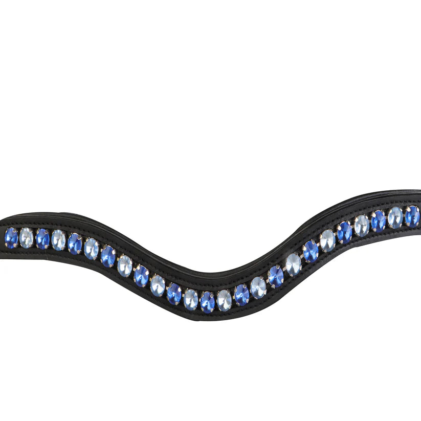 SIE Genuine Leather Unpadded Horse Browband English Bridle Accessory Light & Dark Blue Rhinestones Crystals