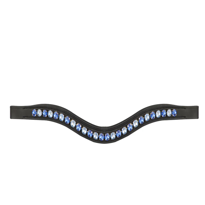 SIE Genuine Leather Unpadded Horse Browband English Bridle Accessory Light & Dark Blue Rhinestones Crystals